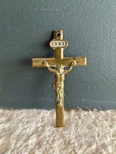 Pendentif Ancien Médaille Croix Religieuse Laiton Christ Bijoux Crucifix Doré