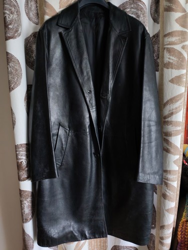 Manteau noir cuir - manteau, vintage