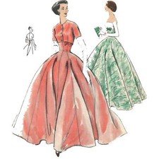 1950's Couture Motif : Vogue Soirée Ou de Boule Robe & Boléro - Buste = 78.7cm