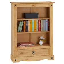 Bibliothèque style mexicain 3 étagères 1 tiroir pin massif finition teinté/ciré