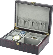 Executive PU Crocodile Leather Watch Box, Cufflink, Ring Storage Jewelry Box Org