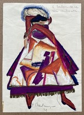 Dessin Art Déco Maquette Costume Caricature Paul Charlemagne Femme Sans Tête