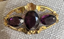 Ancien Art Nouveau or Rempli Gf Améthyste Pâte Broche / Feuille Festons 5.7cm