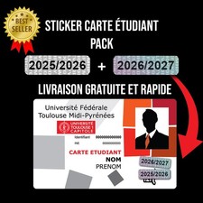 PACK Autocollant carte étudiant étudiante année 2025 2026 2027 sticker vignette