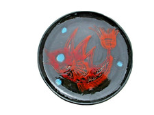 Assiette Cerenne Vallauris decor poisson stylise no jouve capron vers 1950