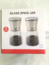 MINI MOULIN A EPICES MANUELS 13 CM, lot de 2 en acier inoxydable et verre NEUFS