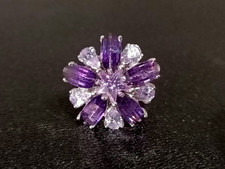 Ancienne Grosse Bague Améthyste Monté Sur Argent Massif T : 51.