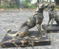 Louis Albert CARVIN Paire de Serre Livre Art Déco Berger Allemand Belge Malinois