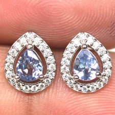 Boucles d'oreilles argent 925 plaqué or blanc avec tanzanites et CZ