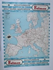 AFFICHE 1958 batterie FULMEN CARTE EUROPE Ford GT 40 Aérotrain BUS MOTO Tracteur