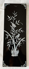 Tableau  Vietnamien laqué noir vintage incrustations nacre  fleurs & oiseaux