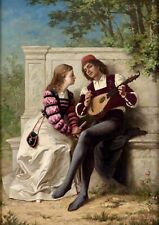 A.STEVENS Grande peinture Huile Roméo Juliette Romantisme Signée Tableau 19e