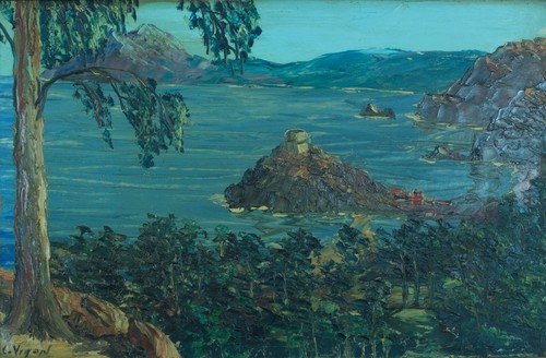Tableau ancien paysage corse - tableau,