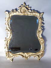 Ancien miroir cadre style Shabby / Louis XV bois stuc patiné 61x44 cm SB