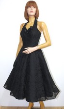 Vintage 1950s Black Lace Evening Long Strapless Dress Gown Size S Made in France