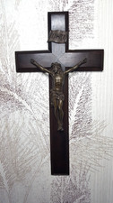 Grand crucifix croix en bois Jésus Christ en régule ancienne