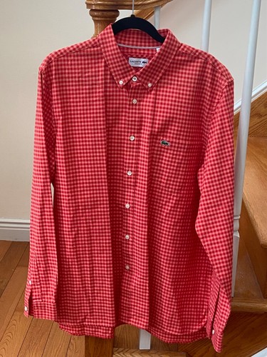 Lacoste men red plaid button - red,