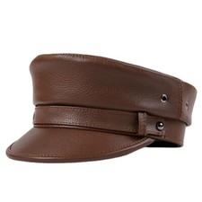 Homme Femme Cuir Véritable Capitaine Marin Chapeau Violoniste Plat Casquette Uni