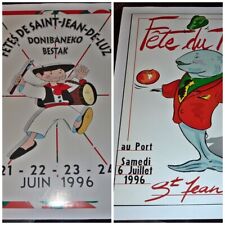 2 AFFICHES ENTOILEES FETES SAINT JEAN DE LUZ FETE DU THON 1996 BASQUE