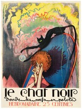 Original Vintage Poster, Desbarbieux, Le Chat noir, Black Cat, Ball of Wool 1922