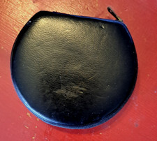 ANCIEN  MIROIR DE SAC A MAIN EN CUIR NOIR