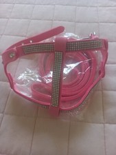 HARNAIS DOUX EN STRASS ROSE AVEC LAISSE TAILLE S 