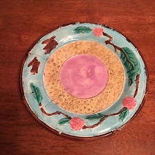 Antique Majolica Pottery Plate Floral Leaf Design French Circa 1880