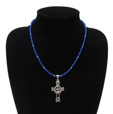 Collier saphir argent - Croix celtique filigrane de Claddagh - Argent 925