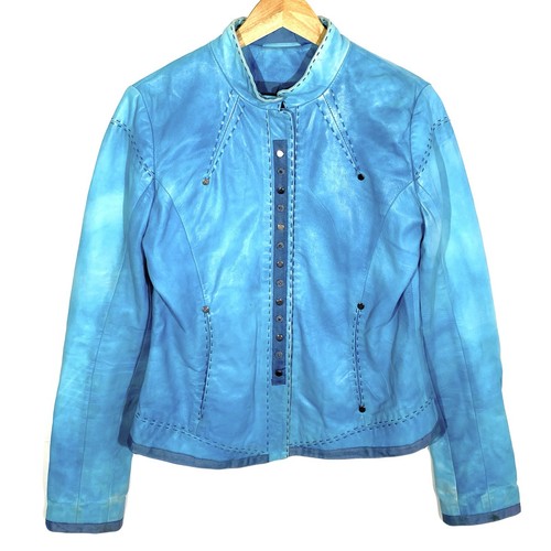 Veste blouson cuir bleu azur - blouson,