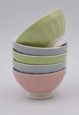 5 petits bols anciens Digoin Sarreguemines bord cannelé couleur pastel