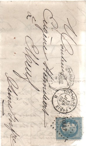 Lettre etampes elbeuf - etampes-elbeuf, 1869