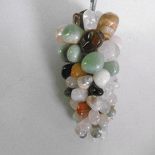 grappe de raisin en pierres agate quartz hyalin et rose polies feuille metal