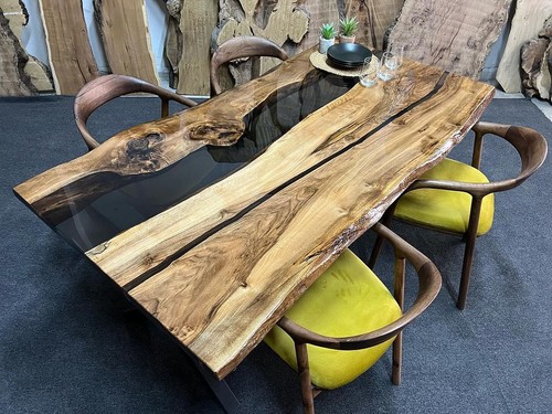 Table bois époxy - bois, noir