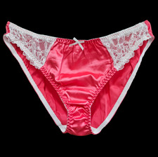 Culotte satin brillant vintage sissy peach bikini dentelle nylon slip...