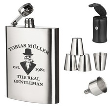 7-tlg. Inox Flasque à Whisky Set Incl. Gravure Motif A Gentleman