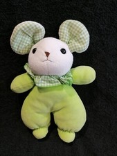 Doudou peluche  souris verte grelot AJENA Etat neuf