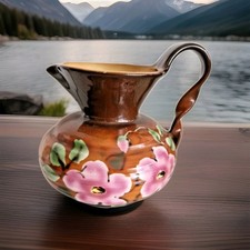 Pichet fleuri art deco en ceramique tchèque Peint main vintage