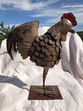 DECORATION COQ en tôle peinte sur plaque en métal