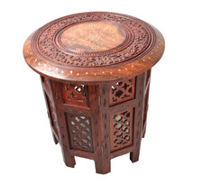 Neuf Indien Sheesham Bois Main Sculpté Dîner Table Pliable Restaurant Meuble