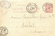convoyeur de Ribérac à Angoulême 1904 sur entier postal de La Rochebeaucour
