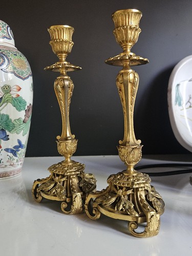 Bougeoire paire bronze dore - bougeoire,