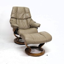 Ekornes Stressless Fauteuil Reno (S) Avec Tabouret Taupe Cuir Relax Confortable