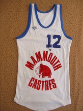 Maillot Basket Ball PONY Castres blanc vintage Porté #12 80'S Mammouth shirt - M