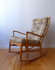 FAUTEUIL ROCKING CHAIR EN BOIS TISSUS DESIGN PARKER KNOLL ANNÉES 60 VINTAGE 1960