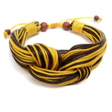 BRACELET réglable / ORIGINAL tresse hippie bohème coton ciré JAUNE et  NOIR