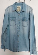? CHEMISE JEAN ? BERSHKA COTON DENIM BLEU 2 POCHES MANCHES LONGUES HOMME M 38
