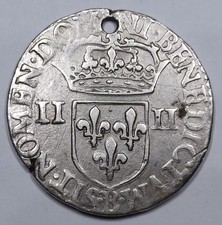 RARE R2 Monnaie Argent, 1/4 Quart Ecu Henri III 1588 B (Rouen) - 9.6g (56.473ex)