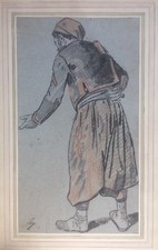 DESSIN ANCIEN XIX ème - LOUIS GAY - ZOUAVE - GRAND DESSIN SIGNE - 31 X 18 cm1