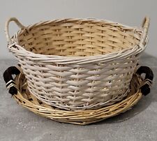 Cache Pot Et Dessous De Pot en Rotin Osier Vintage Plantes Fleurs Blanc Et Jaune