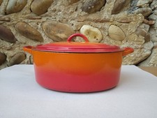 Grande cocotte 30 cm en fonte Le Creuset email orange ovale vintage N°14